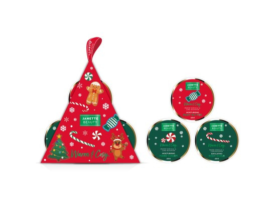JANETTE BEAUTY XMAS dárková sada pro ženy – tělové máslo, peeling a krém na ruce 3 x 60 ml