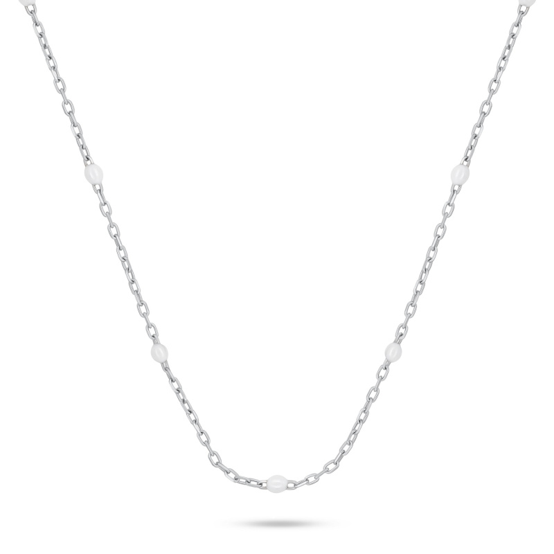 Brilio Silver Stříbrný náhrdelník s bílými kuličkami NCL112W