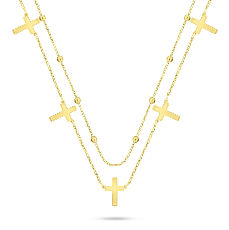 Brilio Silver Dvojitý pozlacený náhrdelník s křížky NCL157Y