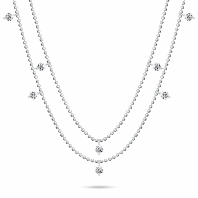 Brilio Silver Dvojitý kuličkový náhrdelník s kubickými zirkony NCL187W