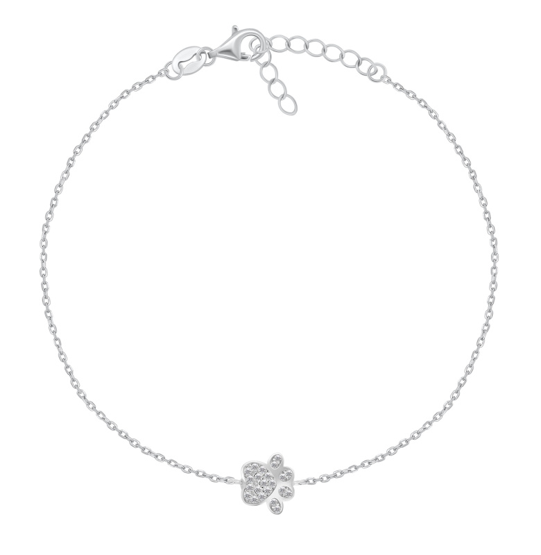 Brilio Silver Stříbrný náramek na nohu Tlapka se zirkony ANK109W