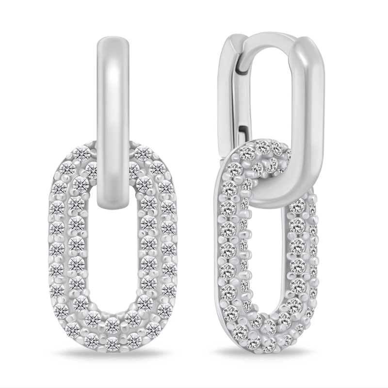 Brilio Silver Stříbrné oválné náušnice 2v1 se zirkony EA1177W