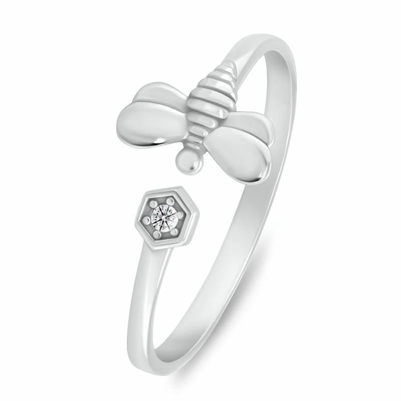 Brilio Silver Půvabný otevřený prsten Včelka se zirkony RI143W 55 mm