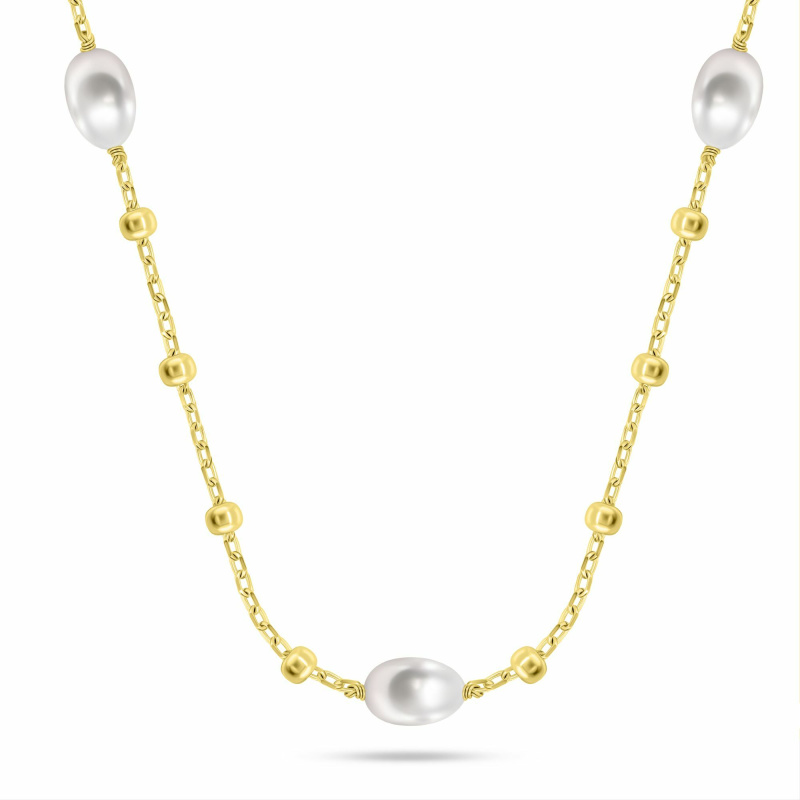 Brilio Silver Půvabný pozlacený náhrdelník s pravými perlami NCL215Y
