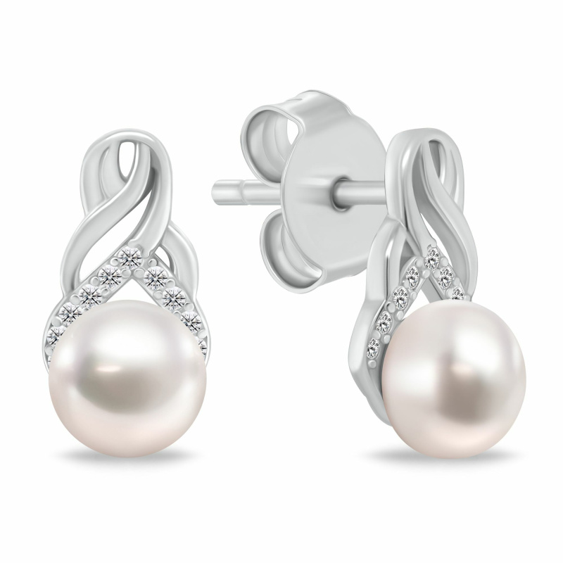 Brilio Silver Elegantní stříbrné náušnice s perlami a zirkony EA1248W