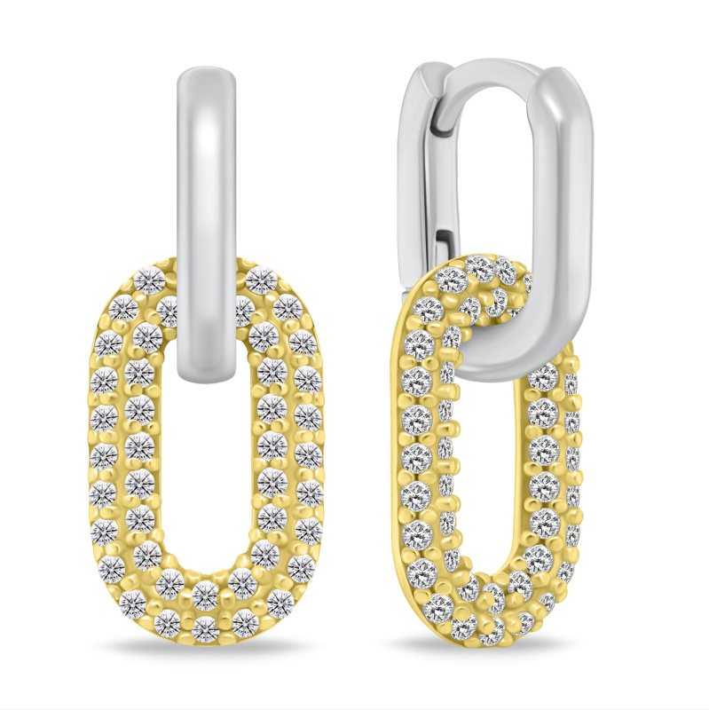 Brilio Silver Oválné bicolor náušnice 2v1 se zirkony EA1177WY