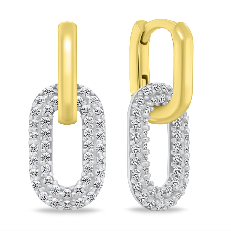 Brilio Silver Oválné bicolor náušnice 2v1 se zirkony EA1177YW