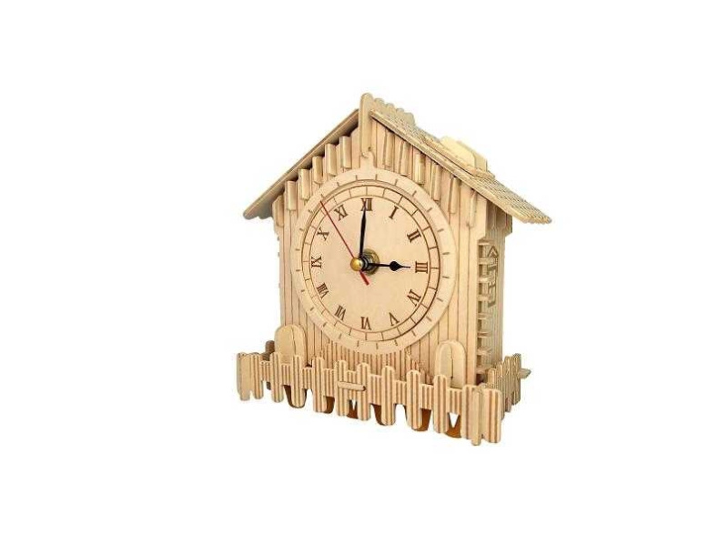 Dřevěné 3D puzzle – hodiny Domek WOODCRAFT