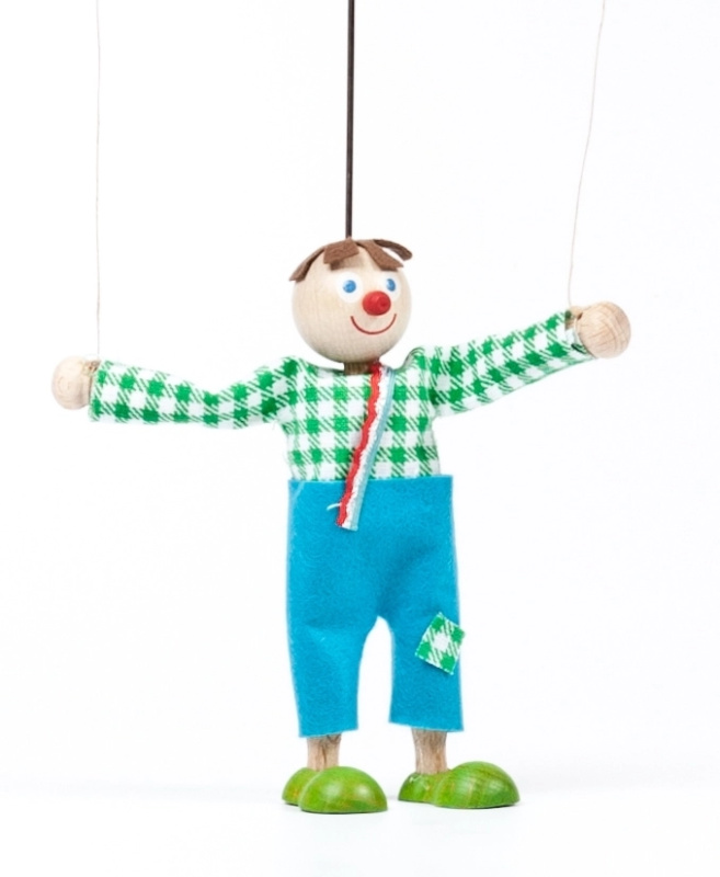 Dřevěná loutka kluk Jeníček – marioneta 12 cm