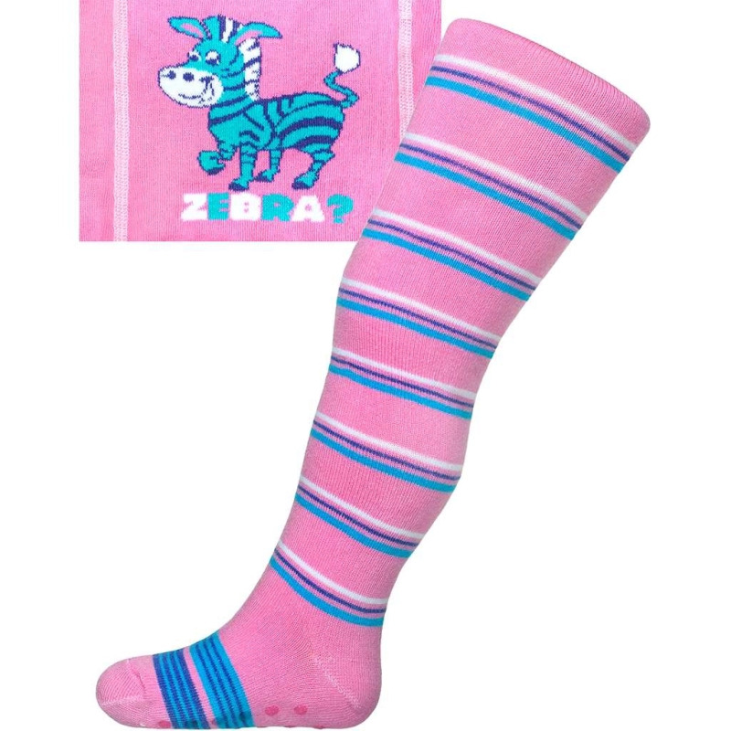 Bavlněné punčocháče s ABS new baby růžové zebra s pruhy vel. 104–110
