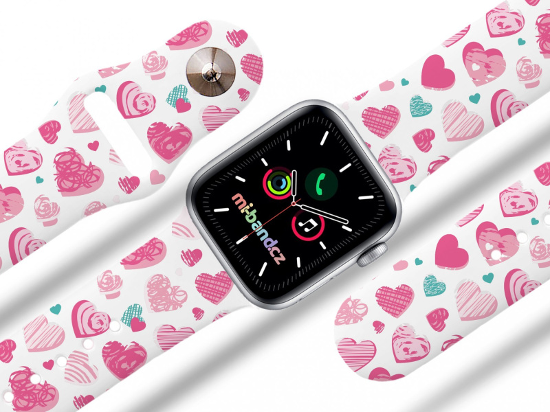 Mi-band Apple watch řemínek Růžová a modrá srdíčka Barva: Bílá, Rozměr: 42/44/45/49mm
