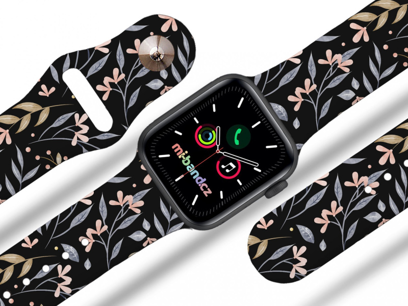 Mi-band Apple watch řemínek Kytky Rozměr: 38/40/41/42(S10)mm, barva pásku: černá
