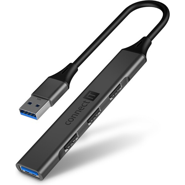 CONNECT IT USB-A hub, (1xUSB-A 3.0, 3xUSB-A 2.0), externí antracitový CHU-4050-AN