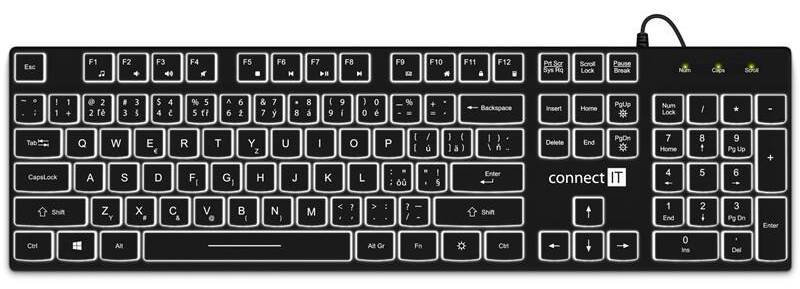 CONNECT IT Chocolate WhiteStar kancelářská podsvícená klávesnice (CZ + SK verze) černá CKB-5051-CS Černá