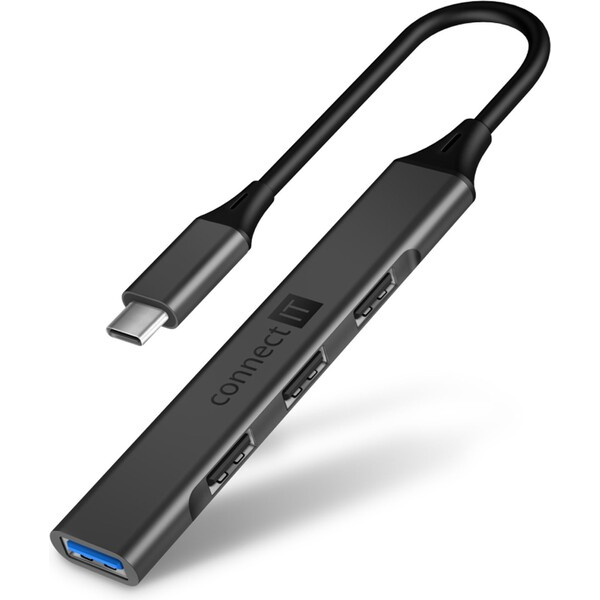 CONNECT IT USB-C hub, (1xUSB-A 3.0, 3xUSB-A 2.0), externí antracitový CHU-5050-AN