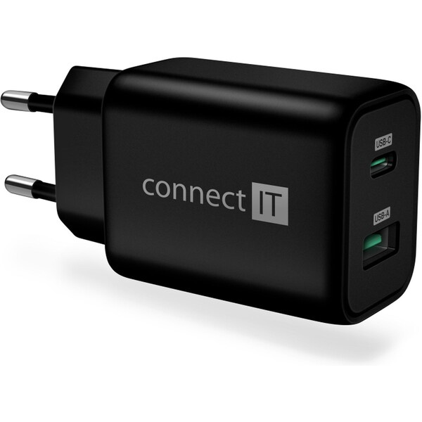 CONNECT IT Wanderer2 GaN nabíjecí adaptér 1×USB-C + 1xUSB-A černý 33W PD CWC-2080-BK Černá