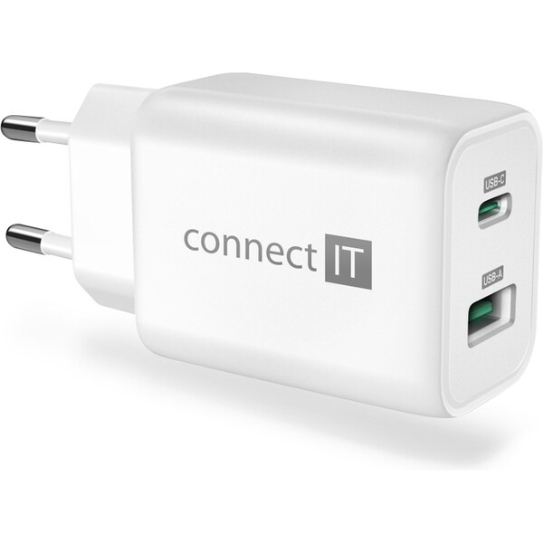 CONNECT IT Wanderer2 GaN nabíjecí adaptér 1×USB-C + 1xUSB-A bílý 33W PD CWC-2080-WH Bílá