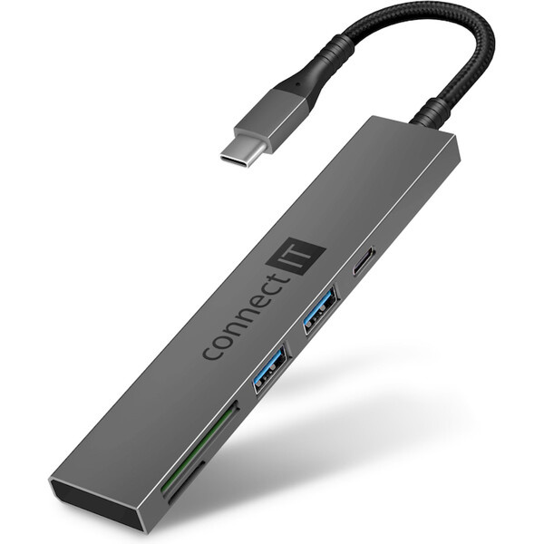 CONNECT IT CompactPRO USB-C hub + čtečka karet CHU-5150-AN Antracitová