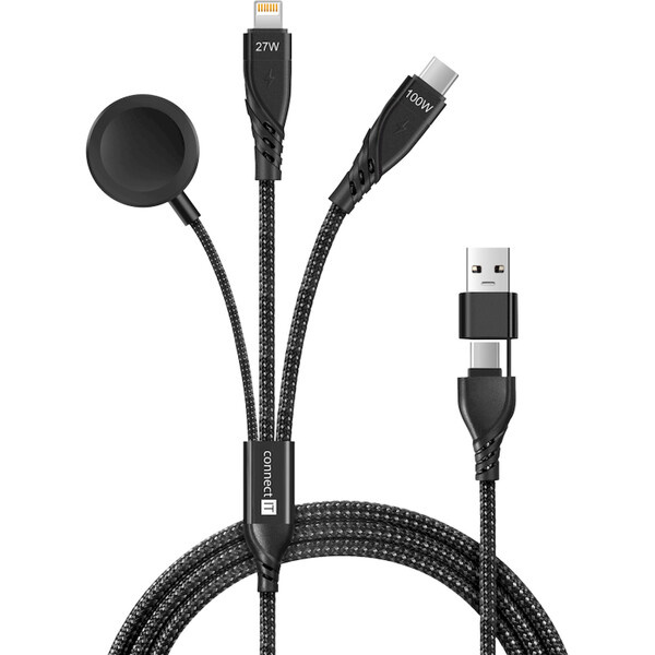 CONNECT IT Wirez 6in1 1x USB-C 1x Lightning 1x Watch charger 1,25 m CCA-2300-BK Černá