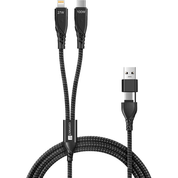 CONNECT IT Wirez 4in1 1x USB-C 1x Lightning 1,25 m CCA-2310-BK Černá