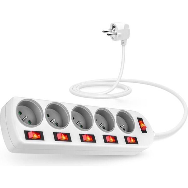CONNECT IT prodlužovací kabel , 5 zásuvek, 2 m, s vypínači (bílá) CES-1100-WH Bílá