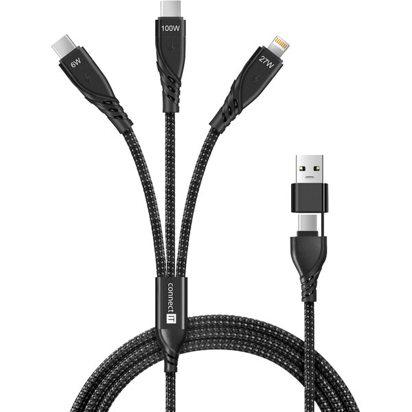 CONNECT IT Wirez 6in1 2x USB-C 1x Lightning 1,25 m CCA-2320-BK Černá