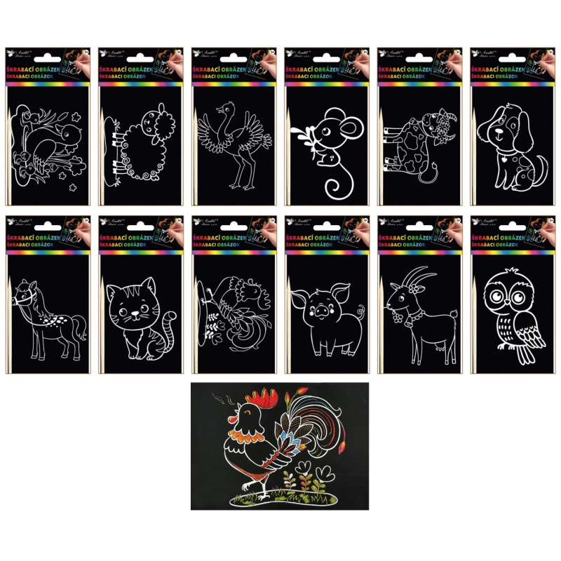 Anděl Přerov Škrábací obrázky, zvířátka z farmy 10,5 x 15,5 cm