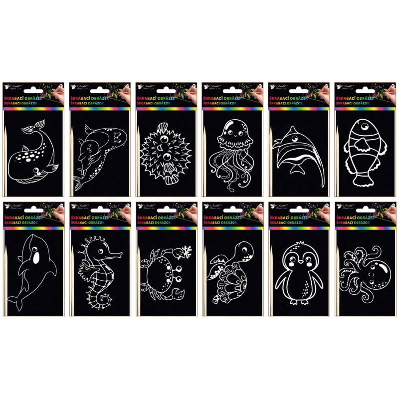 Anděl Přerov Škrábací obrázky, mořská zvířátka 10,5 x 15,5 cm