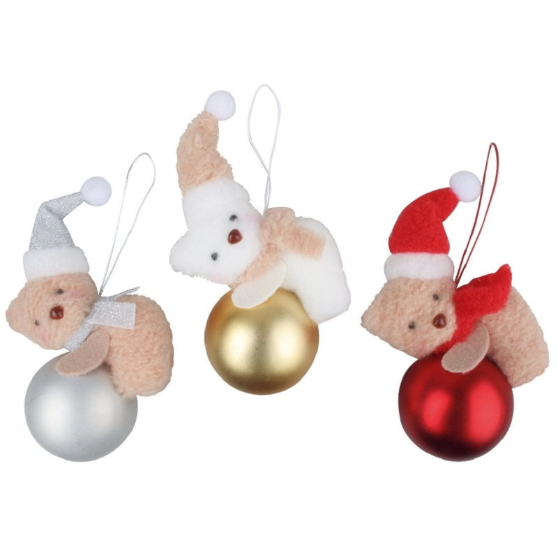 Medvídek na vánoční baňce na zavěšení, 3 varianty, 14 cm