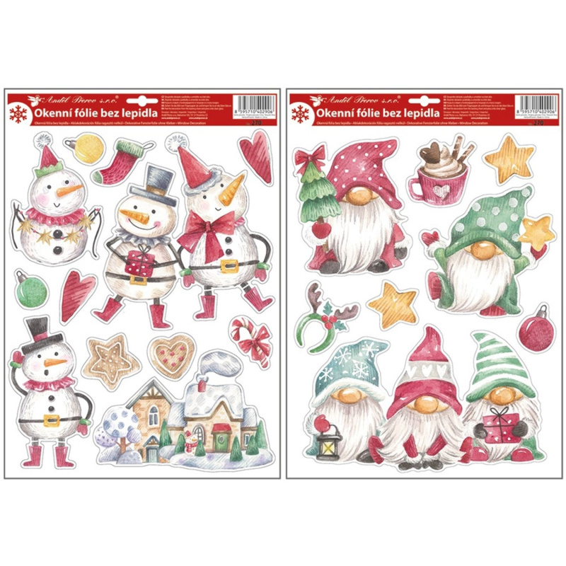 Okenní fólie, sněhuláci a skřítci s glitrem, 29 x 41 cm