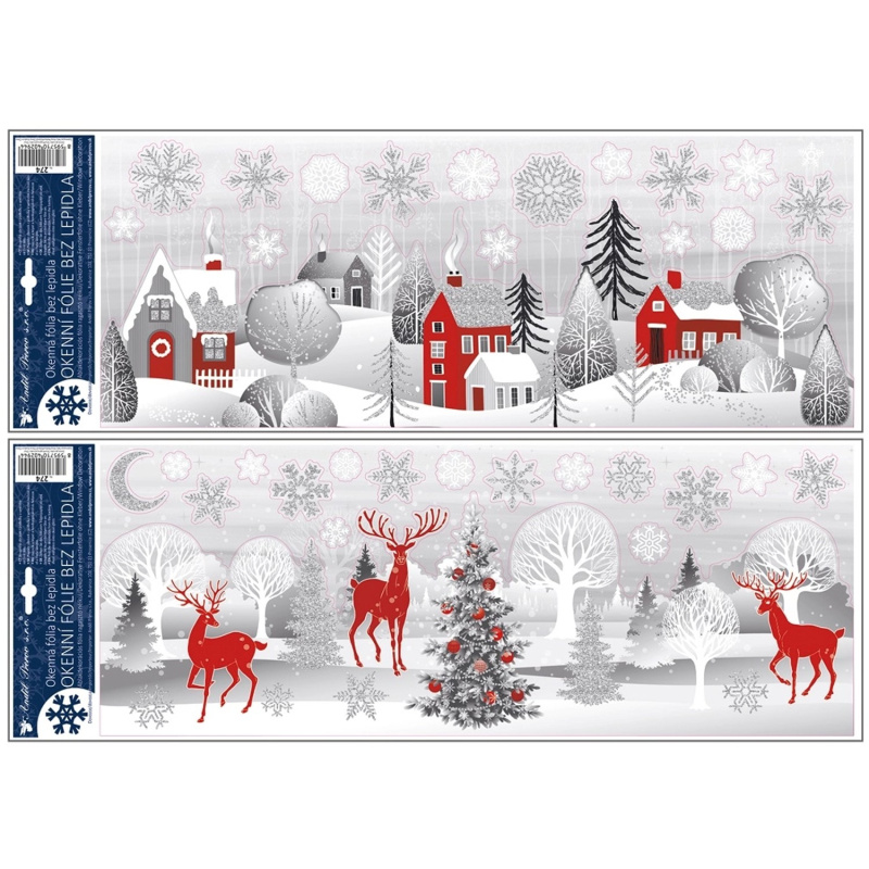 Okenní fólie, domky a les s glitrem, různé druhy, 1 ks, 21 x 59,5 cm