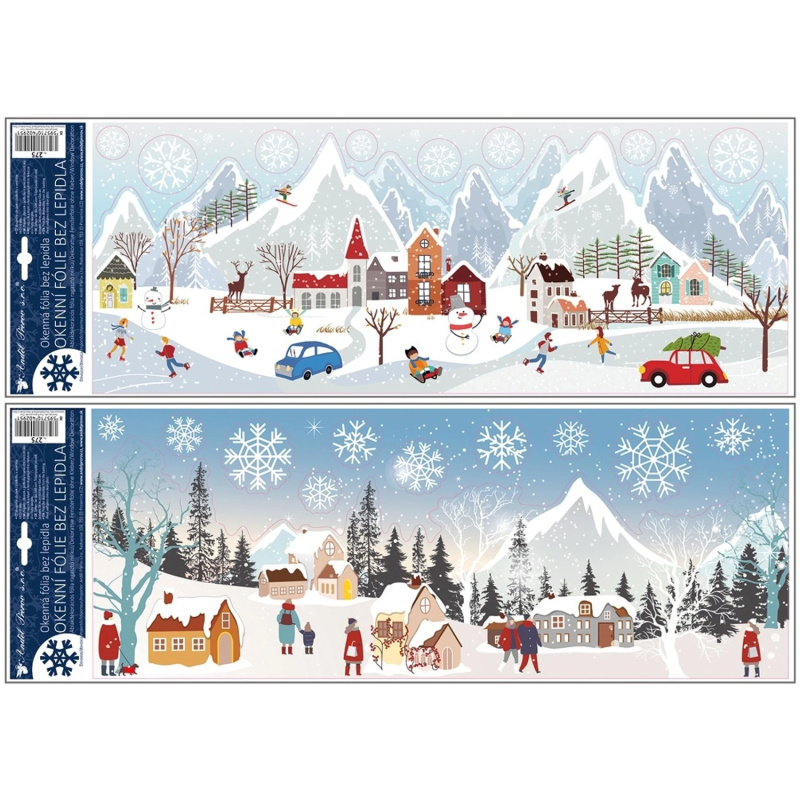 Okenní fólie, zimní vesnička s glitrem, 21 x 59,5 cm