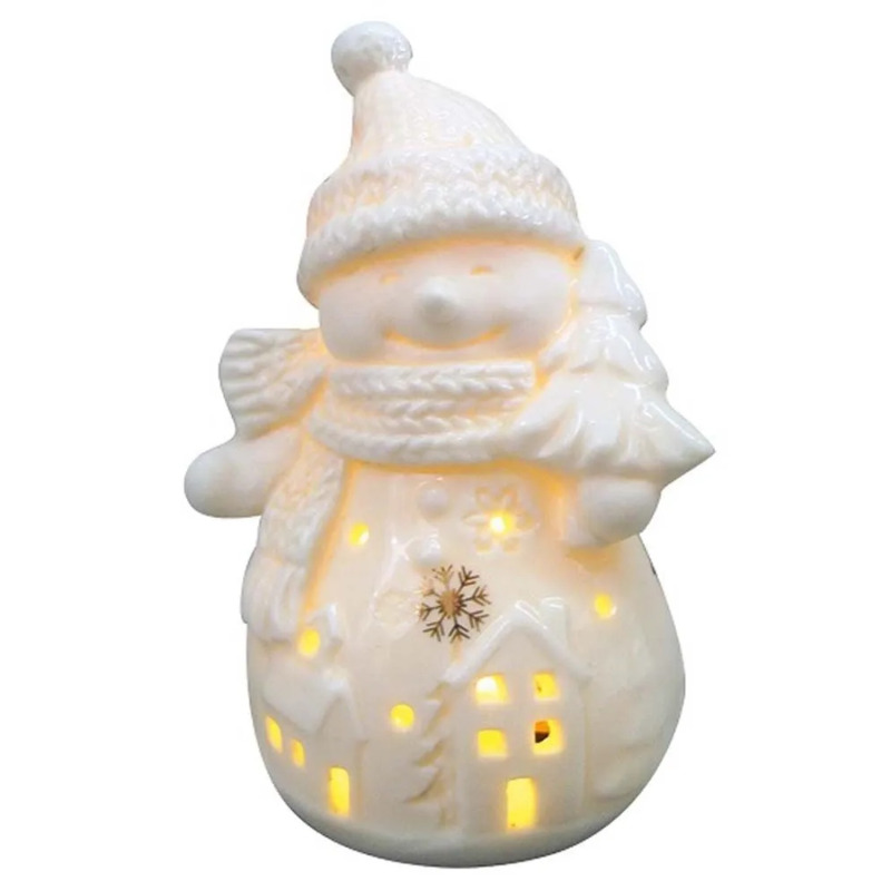 Porcelánový sněhulák s LED 6,5 x 10,5 cm Anděl Přerov s.r.o.