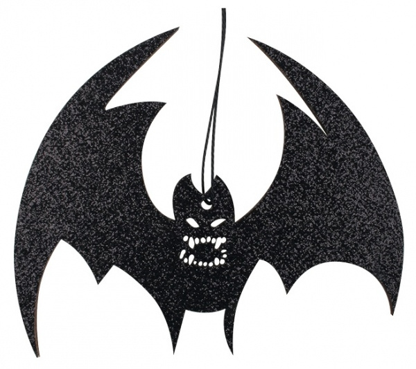 Netopýr Halloween dřevěný s černým glitrem na zavěšení 12 cm  Anděl Přerov s.r.o.