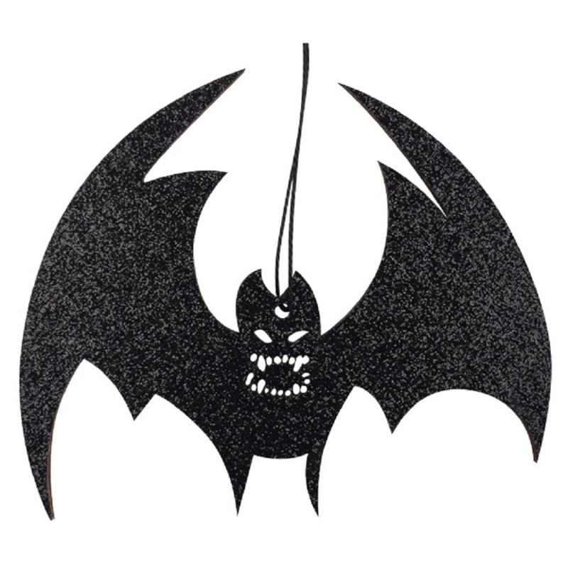Netopýr Halloween dřevěný s černým glitrem na zavěšení 12 cm  Anděl Přerov s.r.o.