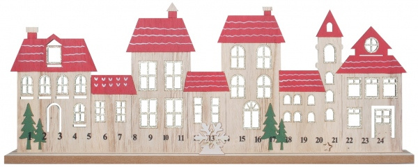 Adventní kalendář domky s posuvnou vločkou na postavení 45 x 17,5 cm Anděl Přerov s.r.o.