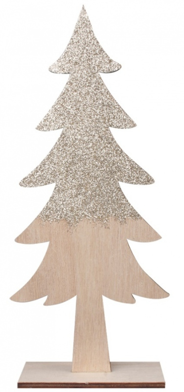 Strom dřevěný se zlatým glitry na postavení 11 x 26 cm Anděl Přerov s.r.o.