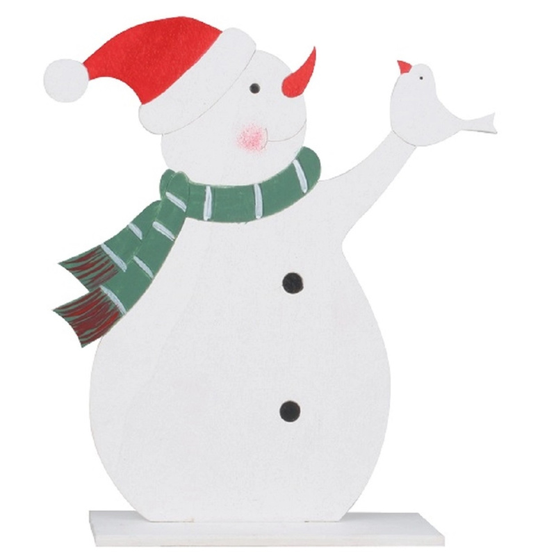 Sněhulák v čepici dřevěný na postavení 14 x 18 cm Anděl Přerov s.r.o.