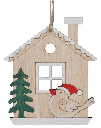 Domek s ptáčkem v červené čepici na zavěšení 7 x 8 cm Anděl Přerov s.r.o.