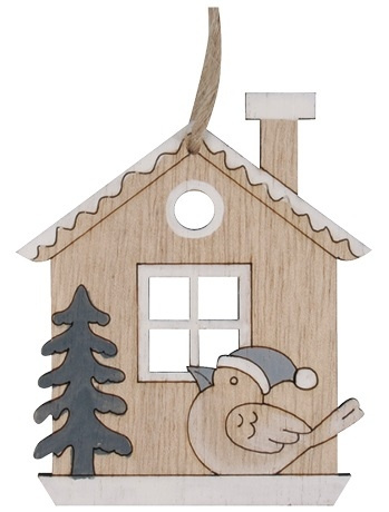 Domek s ptáčkem ve stříbrné čepici na zavěšení 7 x 8 cm Anděl Přerov s.r.o.