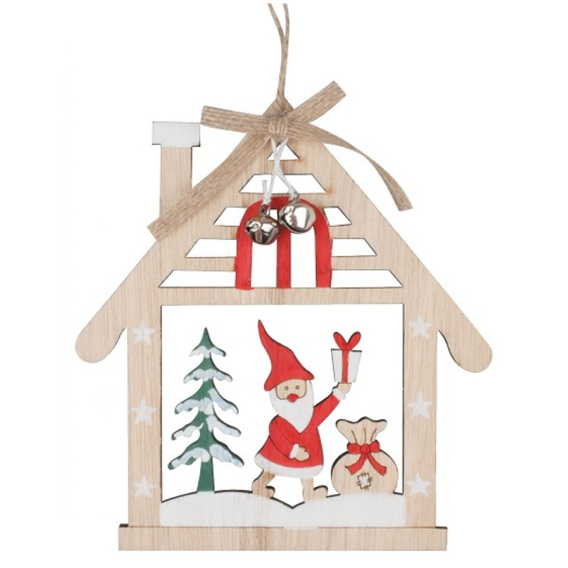 Domek s červeným Santou na zavěšení 13 x 14,5 cm Anděl Přerov s.r.o.