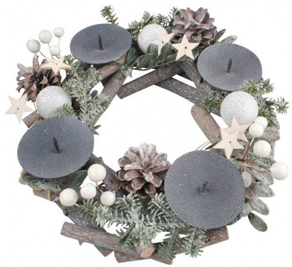 Adventní svícen věnec s bílými kuličkami 30 cm Anděl Přerov s.r.o.