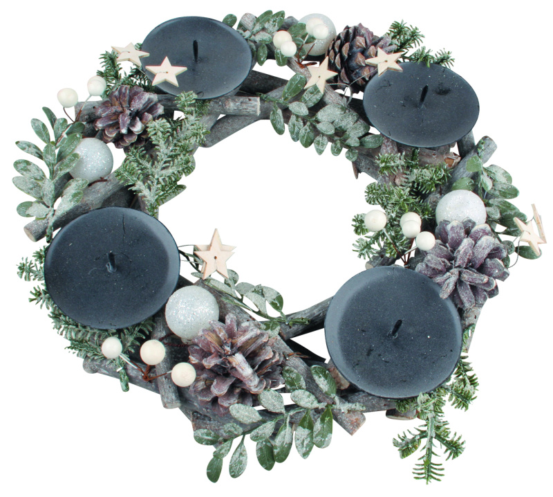 Adventní svícen věnec s bílými kuličkami 23 cm