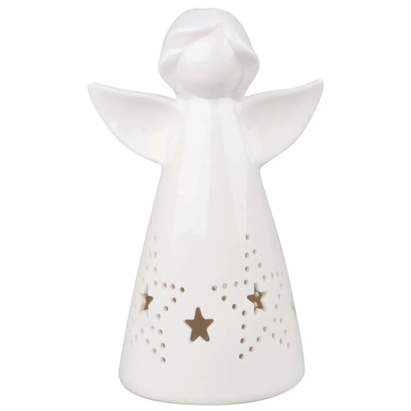 Anděl porcelánový s hvězdou s LED 16 cm Anděl Přerov s.r.o.