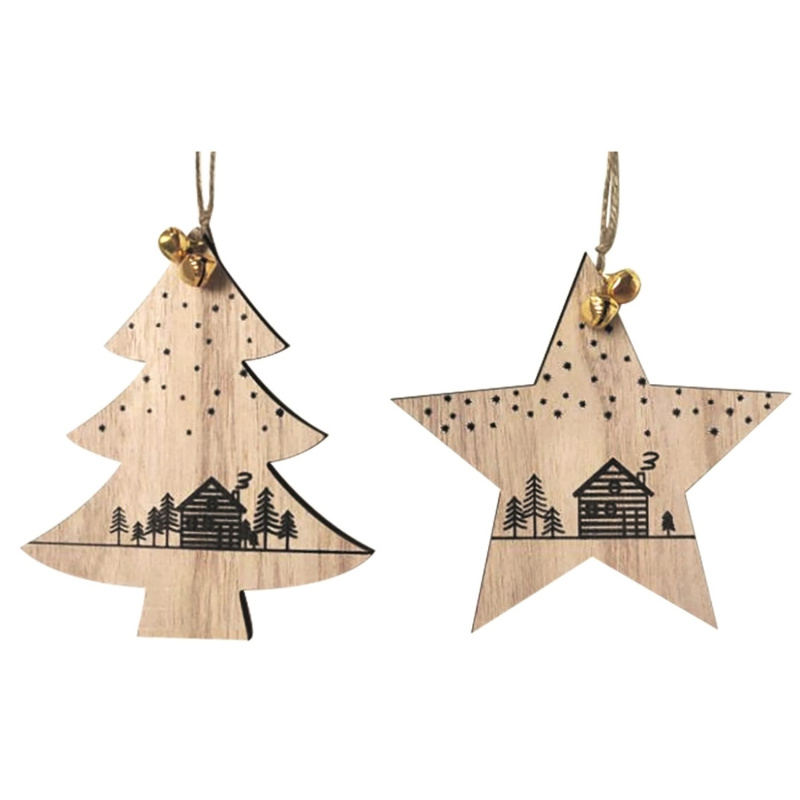 Dřevěná hvězda a stromeček na zavěšení Scandi 11 x 13 cm  Anděl Přerov s.r.o.
