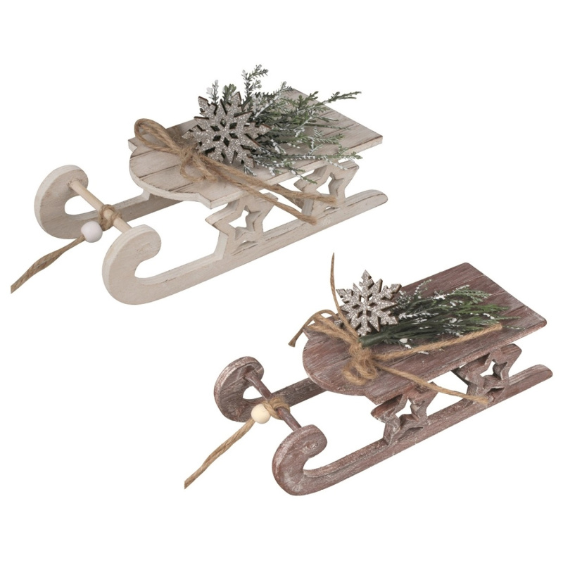 Anděl Přerov Dřevěné sáňky s dekorací, 18 x 7 x 5 cm