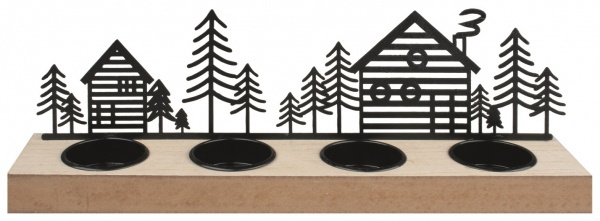 Svícen s černými kovovými domečky na čtyři svíčky 30 x 9 x 6 cm Anděl Přerov s.r.o.