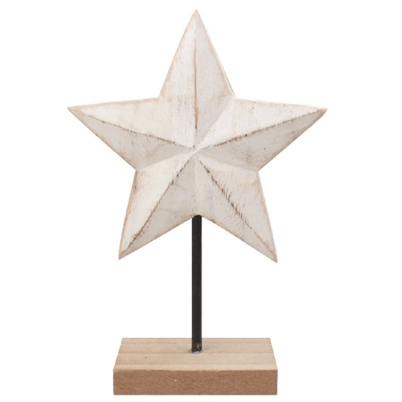 Dřevěná hvězda na postavení bílá 11 x 16 cm Anděl Přerov s.r.o.