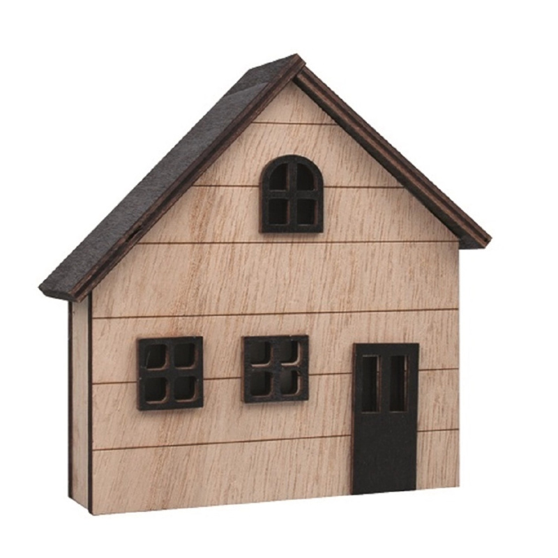 Dřevěný domeček s černými okny a střechou na postavení s LED 13 x 12 x 4 cm  Anděl Přerov s.r.o.