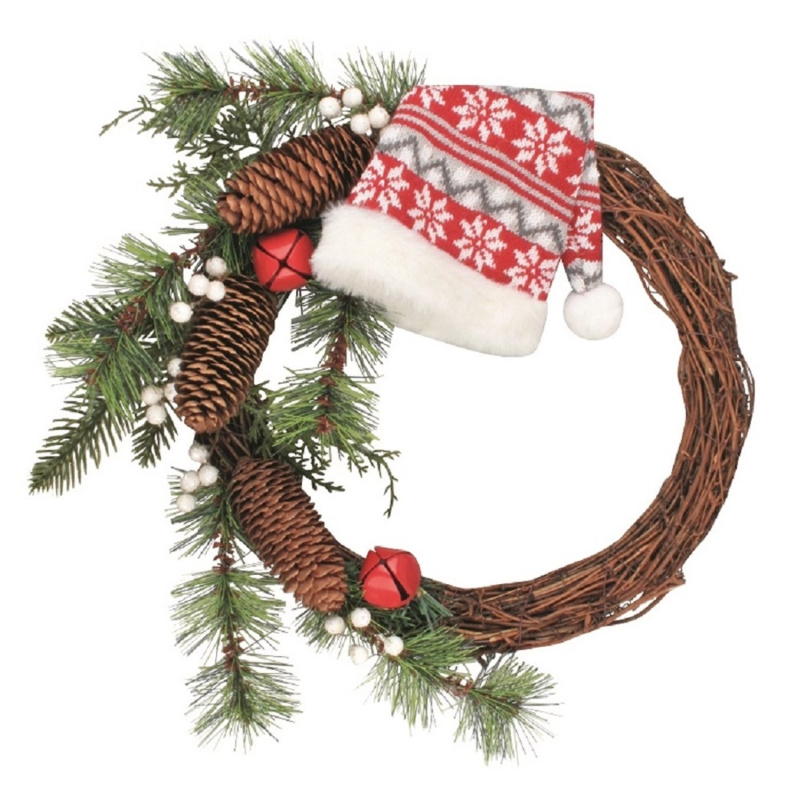 Věnec s červenou čepicí na zavěšení 30 cm Anděl Přerov s.r.o.